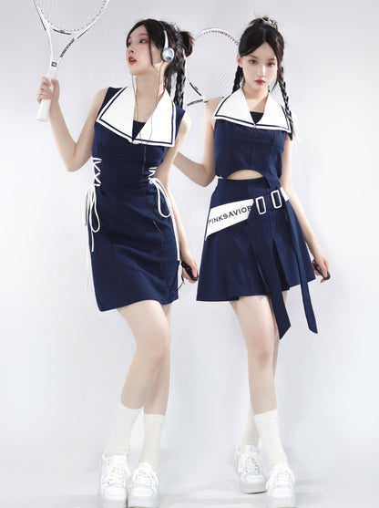 Sailor Girl Summer Sports Leisure Shoulder Suit + One Piece