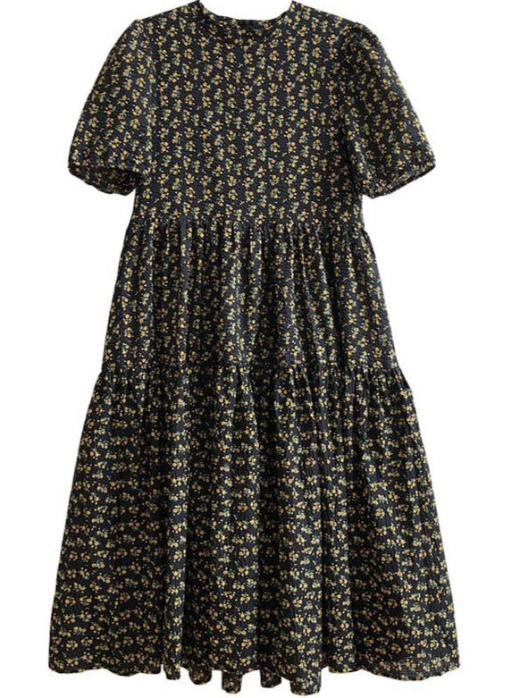 Puff Sleeve Retro European Flower Dress