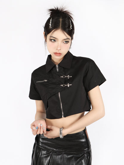 American Retro Legular Metal Backl Short Shirt