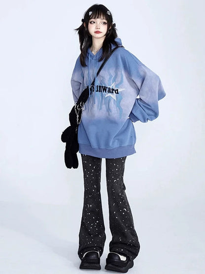 American Retro Oversized Gradient Hoodie Jacket