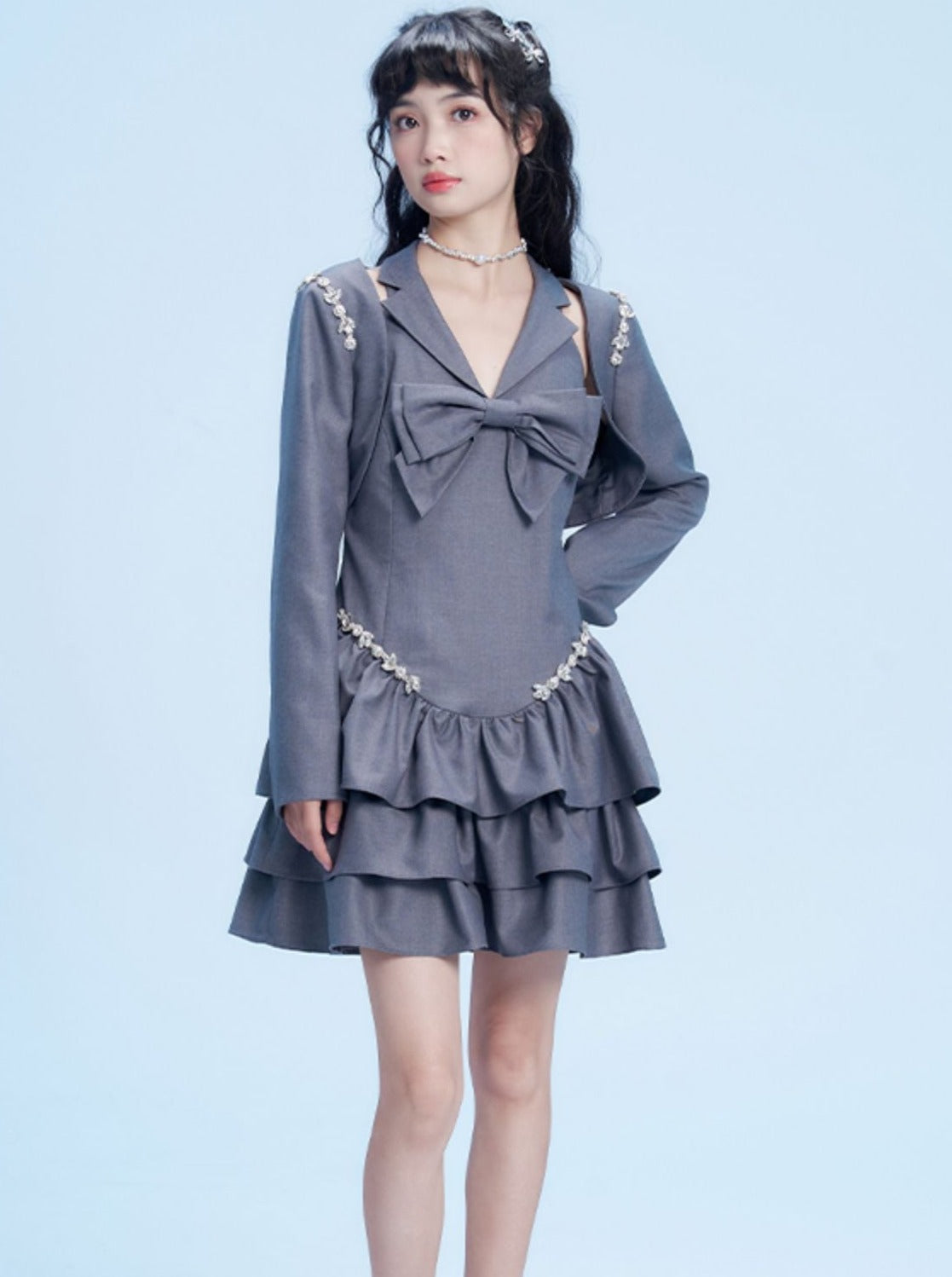 Ribbon Frill One Piece + Bijou Short Jacket