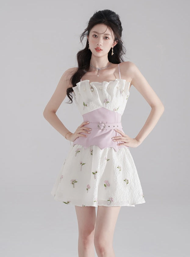 Pearl Frill Flower Col Set Taste Belt Susus One Piece