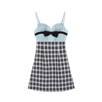 Retro check ribbon dress