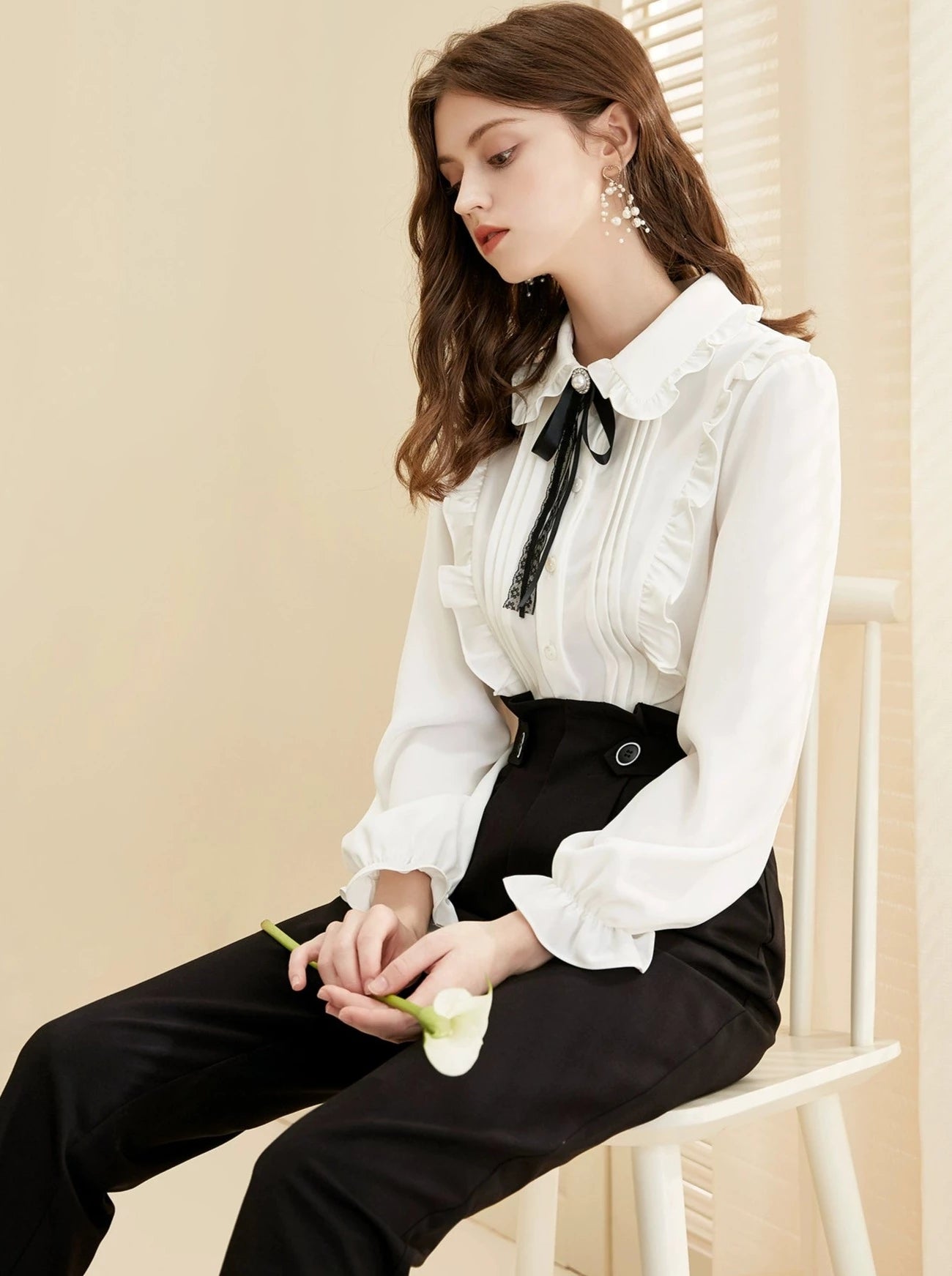 Frilled Tight Ribbon Blouse – Belchic Frilled Tight Ribbon Blouse – Belchic