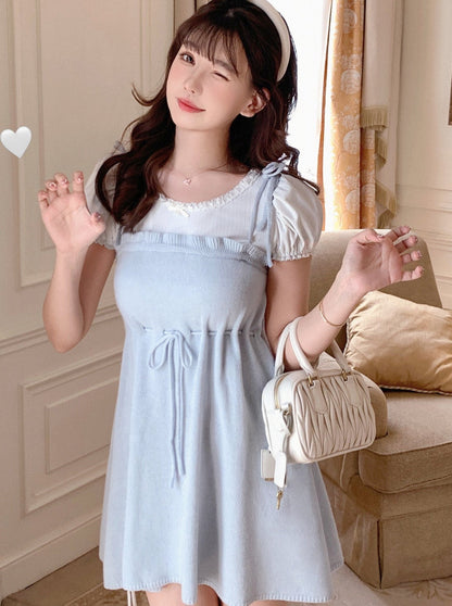 Ice Blue Camisole Dress & Puff Sleeve Ruched Top