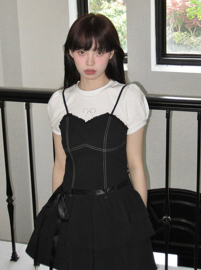 Ribbon frill suspender dress