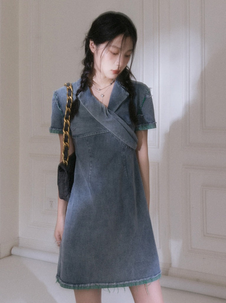 French short denim dress