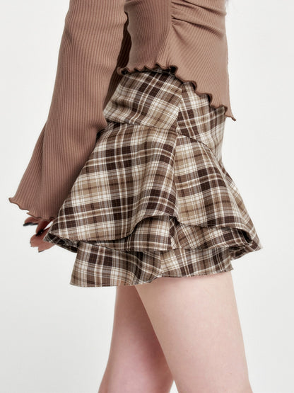 Flared Retro Check Short Skirt