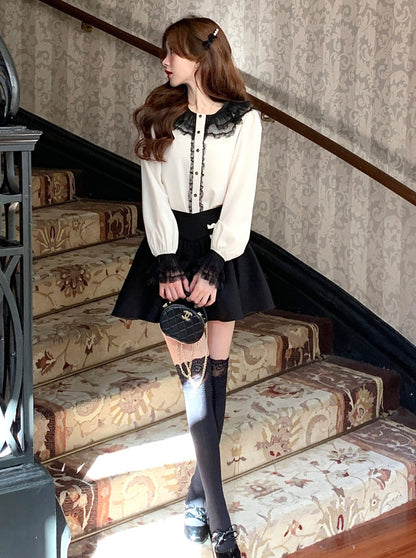 Lace collar French tops