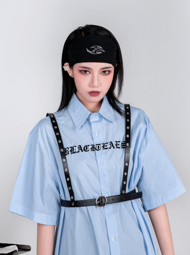 Gothic Logo Embroidered Striped Big Shirt