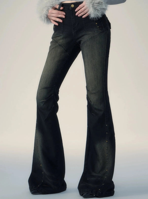 American Retro Wash Riveted High Waist Slimming Jeans