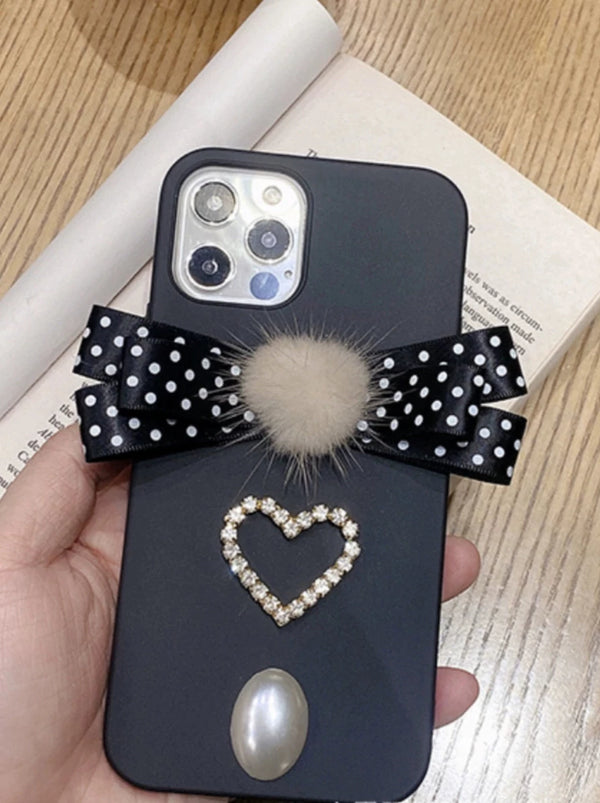 Sweetheart Mink Fur Dot Ribbon High End Phone Case