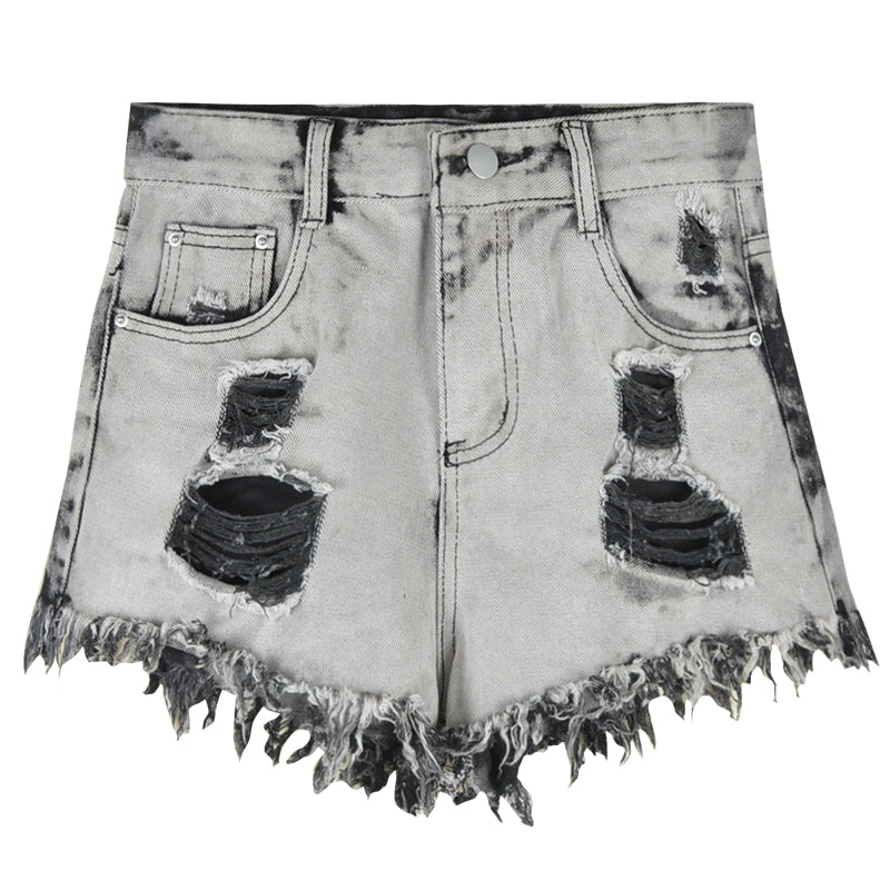 Short en jean déchiré gris