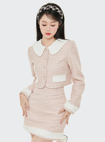 Milk Sweat short jacket + high waist A line skirt