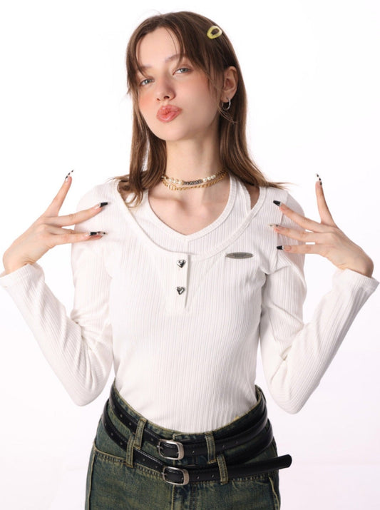 ガールホワイトホルターネックトップス