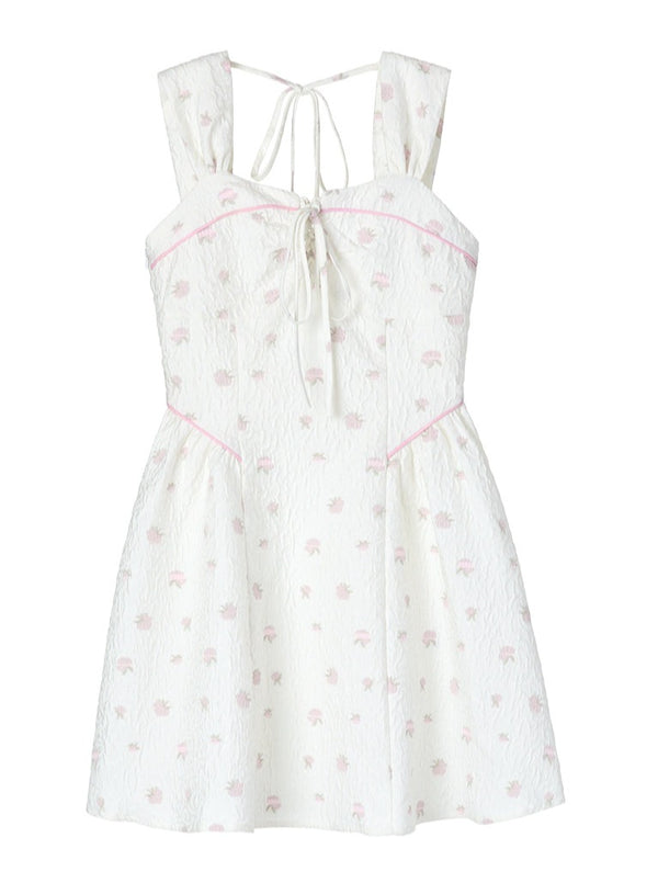 French Sweet Strapless Textured Sling Dress