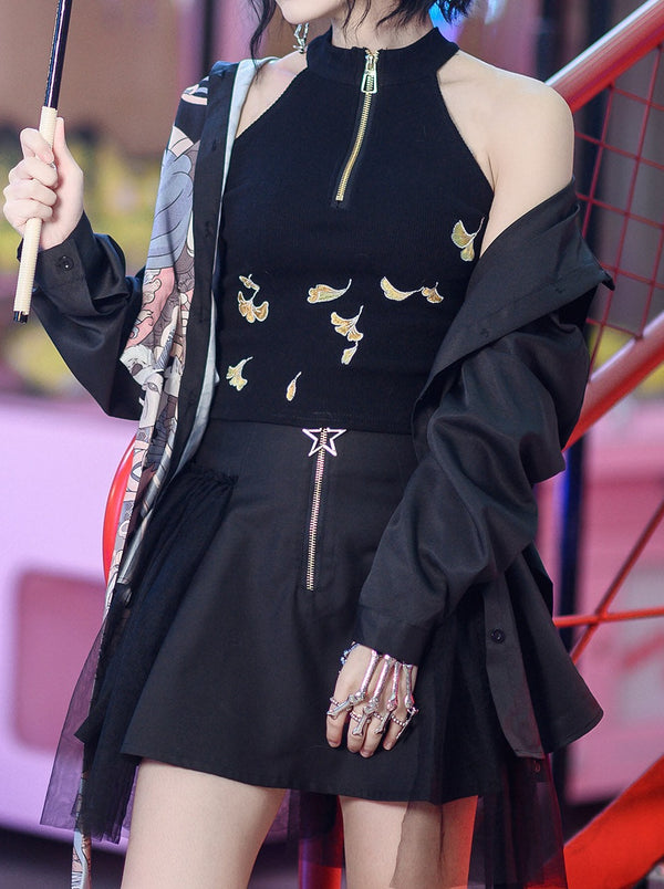 モードゴールドデザインサマージップアップキャミソール