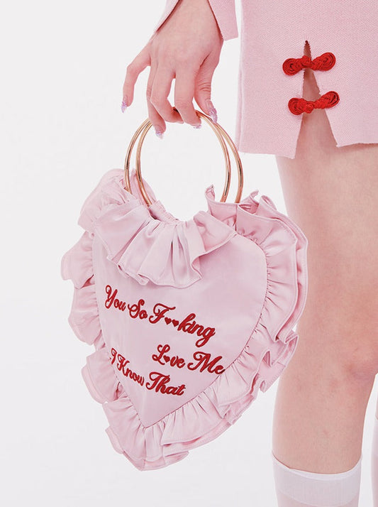 핑크 클럽 핸드 트위스트 프릴 가방