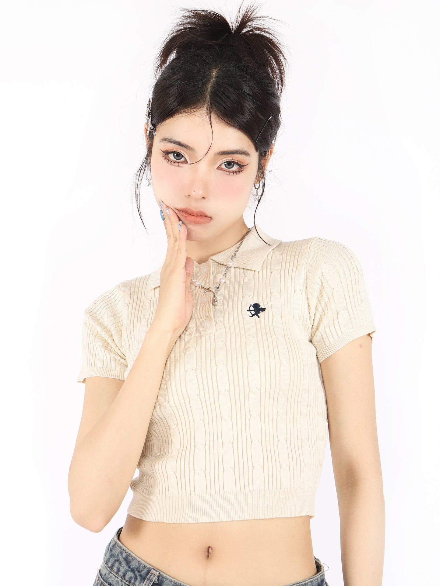 American retro short polo color knit T -shirt