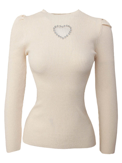 Heart Puru Over Nit Half Neck Tops