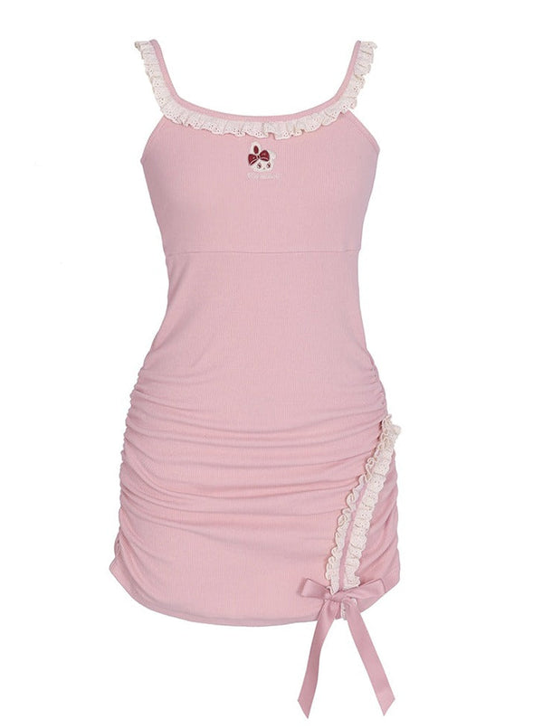 One Point Rabbit Cardigan + Tight Flill Dress + One Point Rabbit Short Cardigan