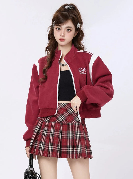 College Style Retro Stand Collar Slim Short & Regular Jacket