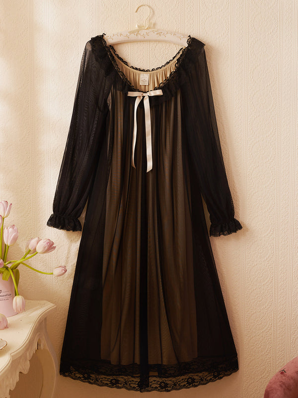 シアーブラックリボンワンピースルームウェア