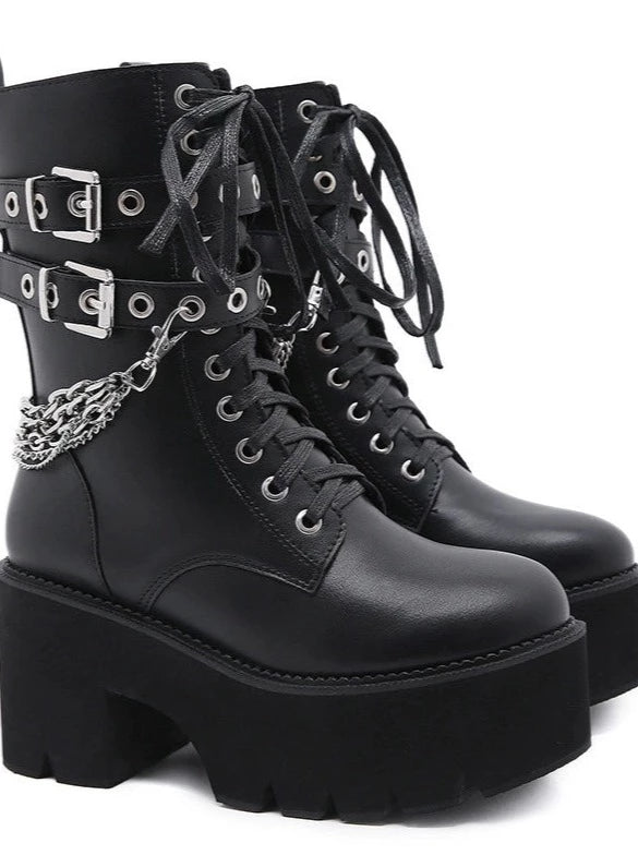 Gothic Dark Punk Chain Short Boots