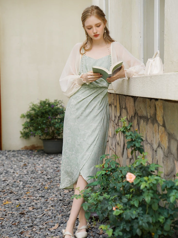 Flower Ashime dress + sheer cardigan