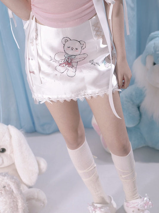 Sweet Bear Angel Girl Illustration Skirt