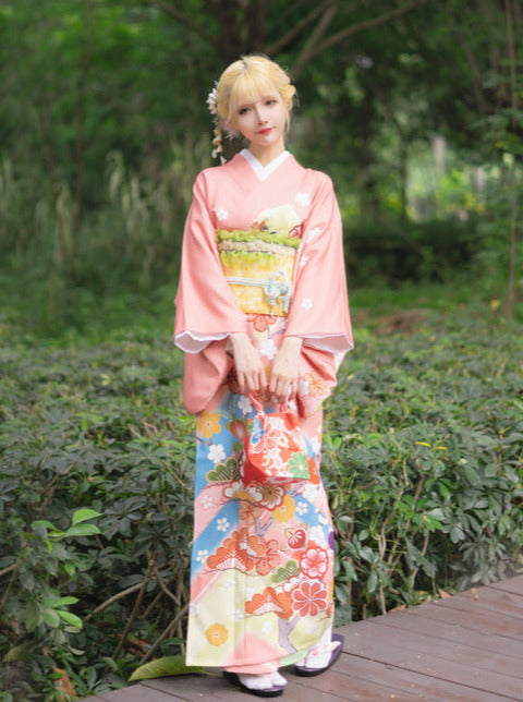 Retro Japanese pattern flower kimono 9-piece set