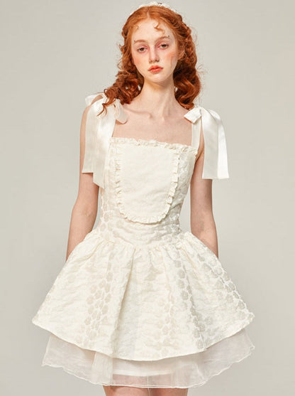 Ribbon Pure White Mini Suspender Dress