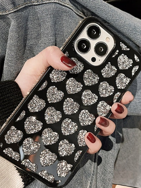 Black heart diamond smartphone case