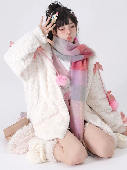 Ribbon Fur Girly Hooded Outerwear