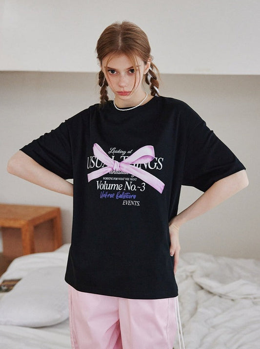 Ribbon loose oversized T -shirt