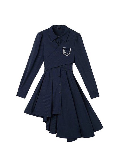 Chic Asymmetrical Pleated College Dress