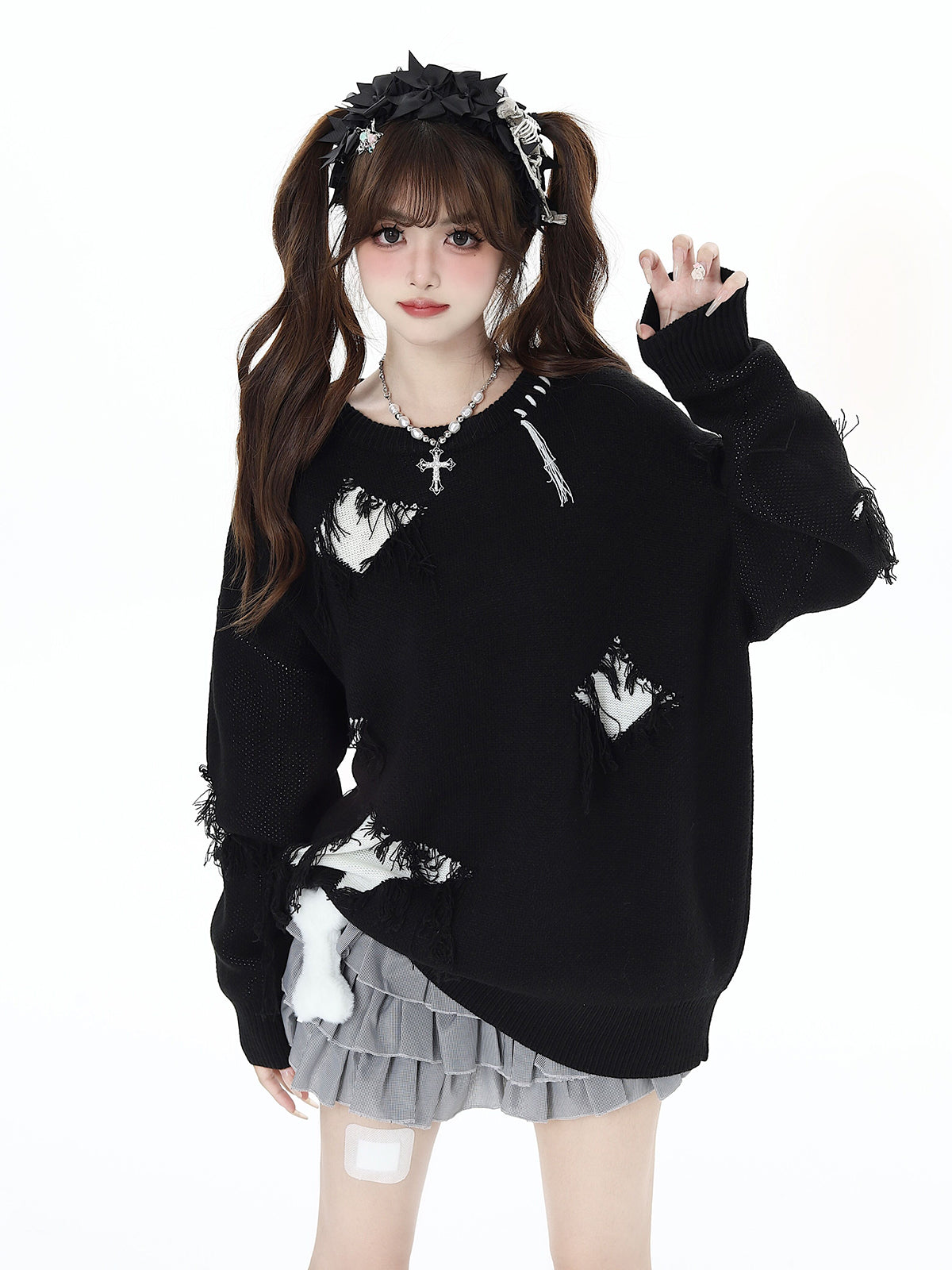 Ripped Design Loose Pullover Knit Sweater