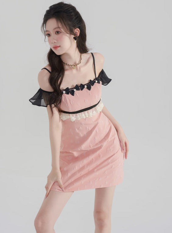 Style Jacquard Springing Pink Suspender Dress