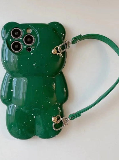 Étui pour téléphone portable avec lanière en forme d'ours