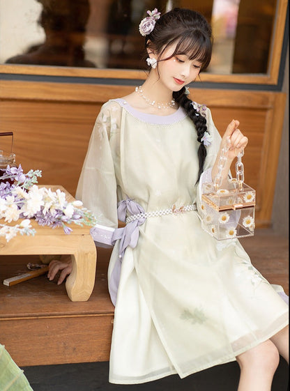 Japanese Pattern Floral Sheer Dress