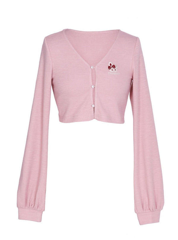 One Point Rabbit Cardigan + Tight Flill Dress + One Point Rabbit Short Cardigan