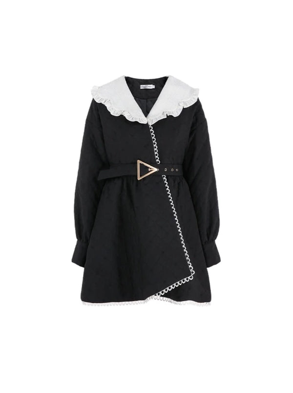 フリルレースミッドレングスウエストデザインコート