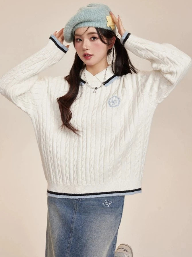 College Style Cable Sweater