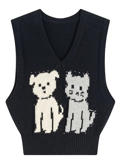 Loose Layered Dog & Cat Knit Vest