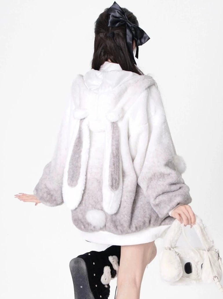 Gray-White Gradient Bunny Hoodie