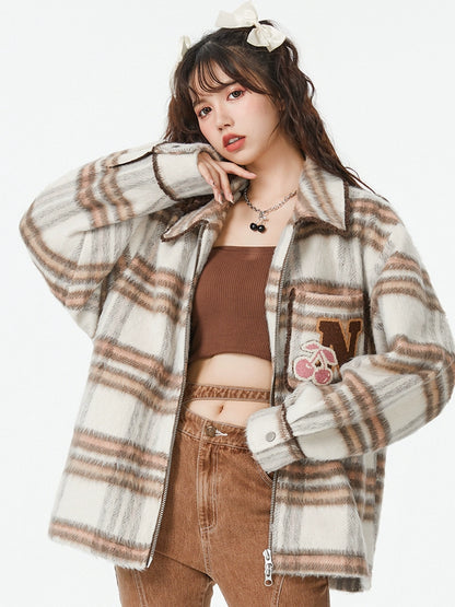 Brown Check Retro College Style Jacket