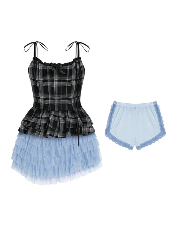 Check Volume Frill Dress + Inner Short Pants 
