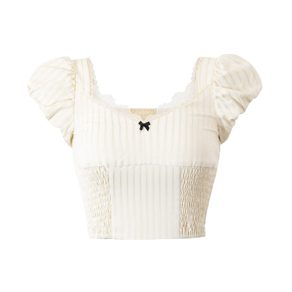 Cream strawberry lace color ribbon tops