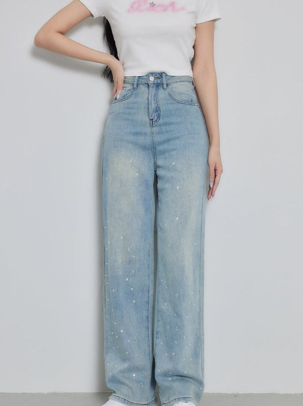 Stone Shiny Denim Pants