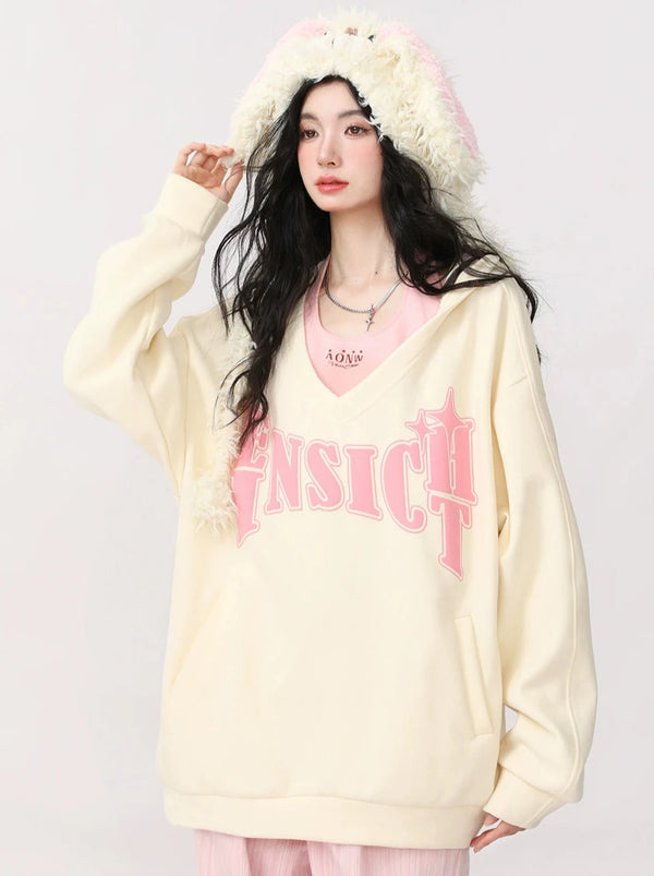 ルーズツーピースセットフード付きスウェットシャツ＋ホルターネックショートキャミ